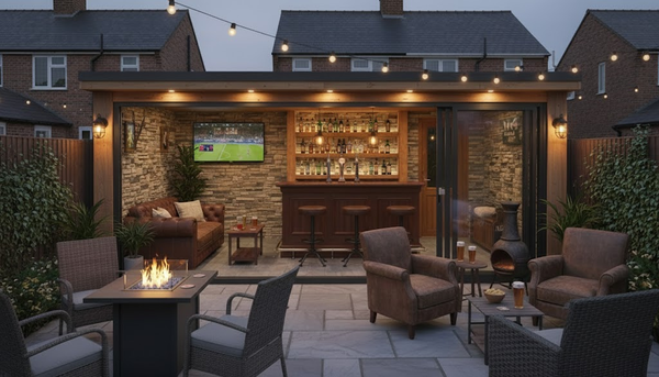 Lightning Ridge faux stone panel in Grey Fox – garden pub and back garden