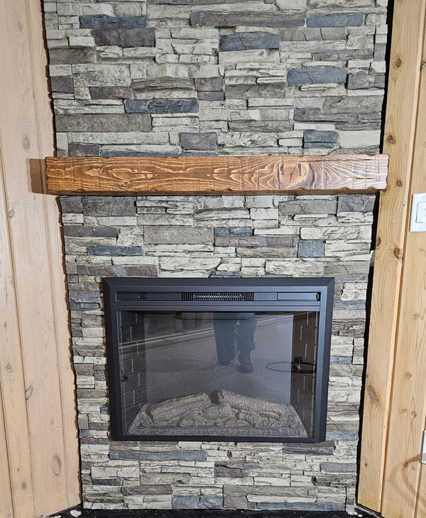 Lightning Ridge faux stone panel in Grey Fox – fireplace surround and living room installed by a DIY homeowner