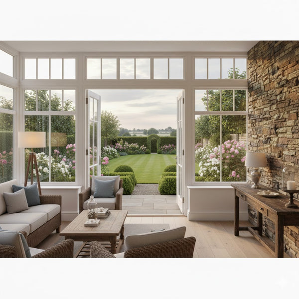Lightning Ridge faux stone panel in Nature's Spirit – conservatory and living room