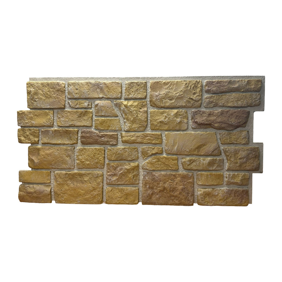 Cotswold Stone faux stone wall panel in Heritage Gold, rich golden aged stone, front view