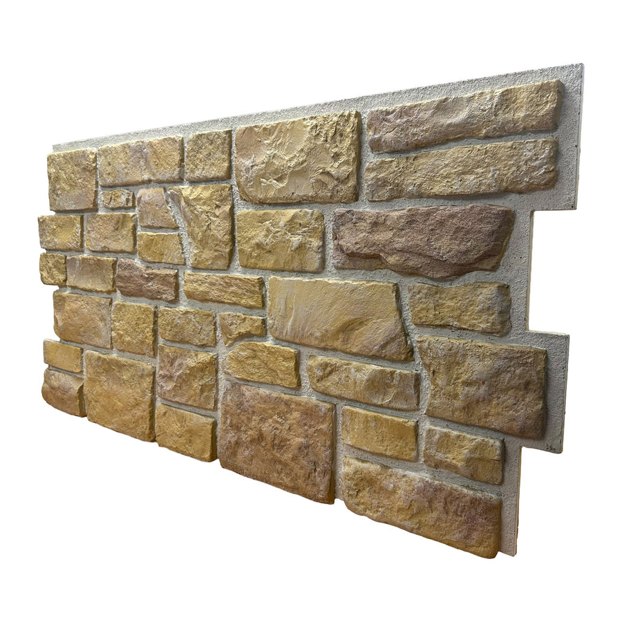 Side view of a Cotswold Stone Heritage Gold panel showing its approximate 2.5 cm depth