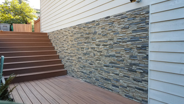 Lightning Ridge faux stone panel in Grey Fox – exterior cladding