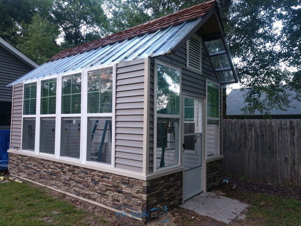 Lightning Ridge faux stone panel in Nature's Spirit – garden room and exterior cladding installed by a DIY homeowner